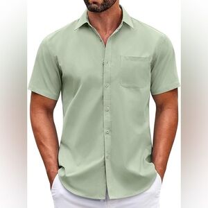 COOFANDY Men's Short Sleeve Button Down Shirt | Light Green | M